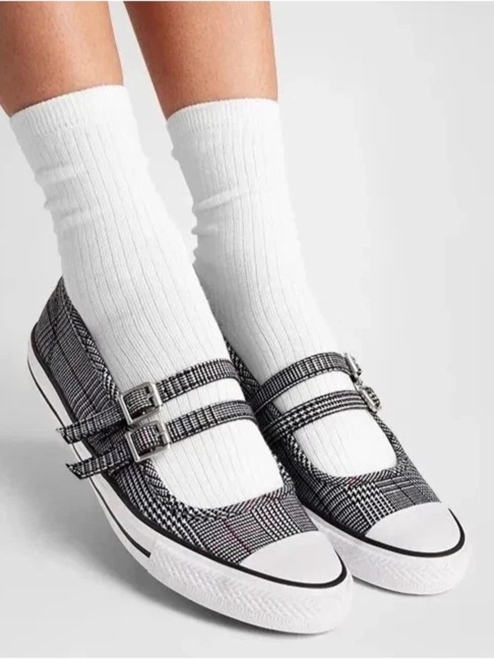 Converse Women's Plaid Dainty Mary Jane Flats Double Buckle Size 9 Limited Ed
